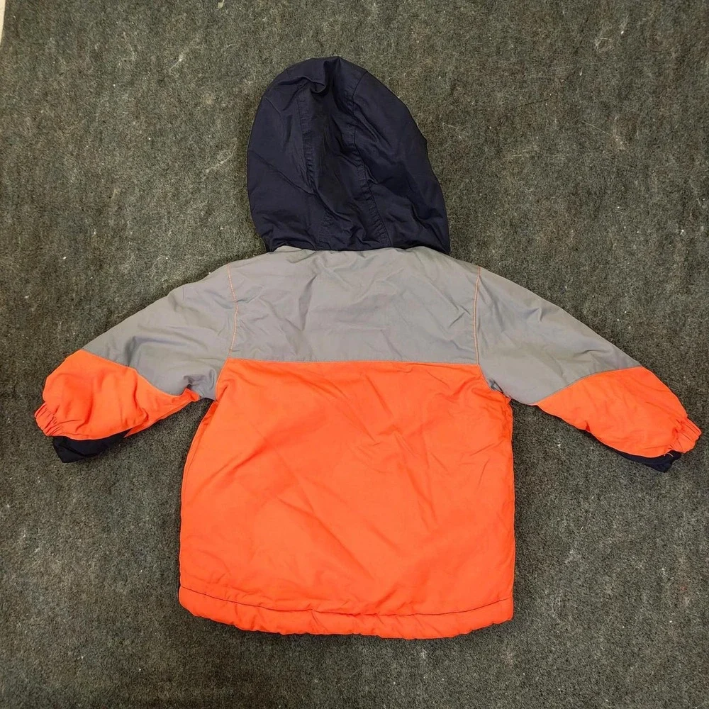 The Childrens Place Boys Orange Navy Puffer Jacket Hooded Fleece Lined 18-24M